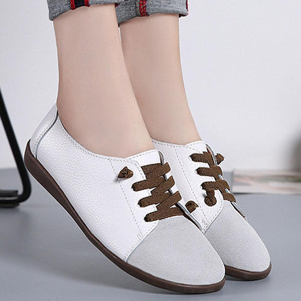 Women Suede Splicing Leather Soft Sole Slip On Casual Flat Shoes
