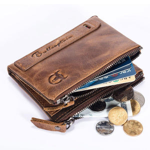 Men's Retro Leather Wallet Leather Zipper Buckle Short Wallet Card Holder Wallet RFID Wallet