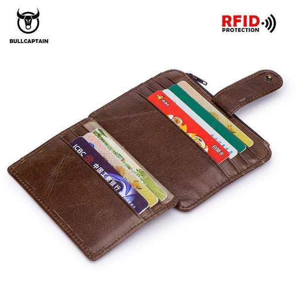 Men's Retro Leather Wallet Leather Zipper Buckle Short Wallet Card Holder Wallet RFID Wallet