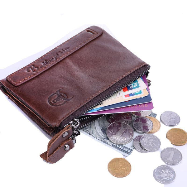 Men's Retro Leather Wallet Leather Zipper Buckle Short Wallet Card Holder Wallet RFID Wallet