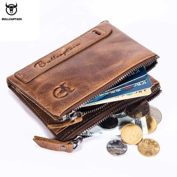 Men's Retro Leather Wallet Leather Zipper Buckle Short Wallet Card Holder Wallet RFID Wallet