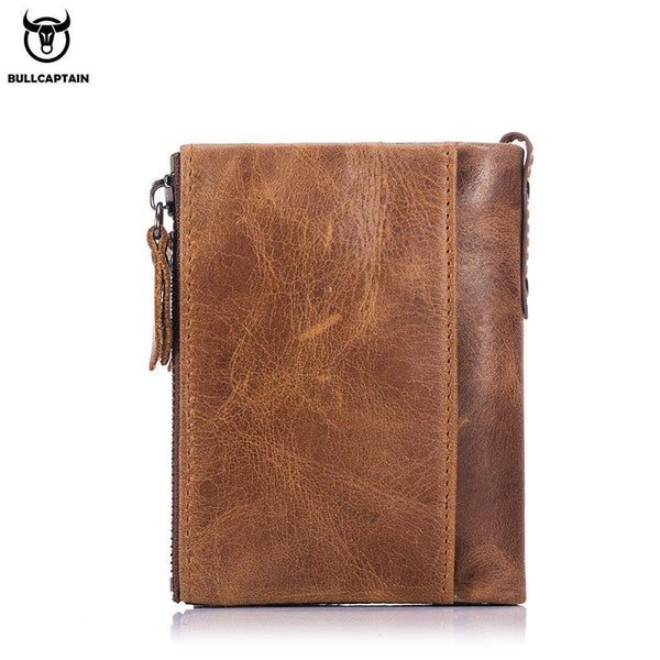 Men's Retro Leather Wallet Leather Zipper Buckle Short Wallet Card Holder Wallet RFID Wallet