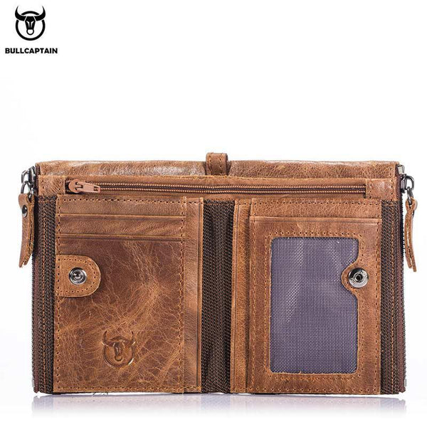 Men's Retro Leather Wallet Leather Zipper Buckle Short Wallet Card Holder Wallet RFID Wallet