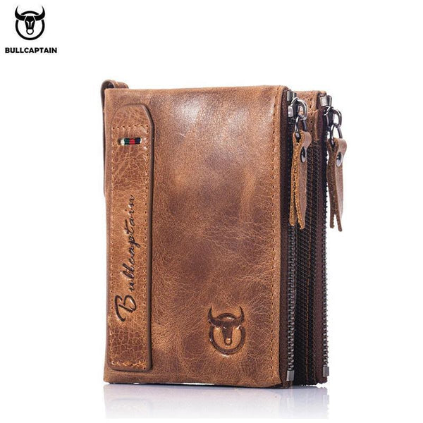 Men's Retro Leather Wallet Leather Zipper Buckle Short Wallet Card Holder Wallet RFID Wallet
