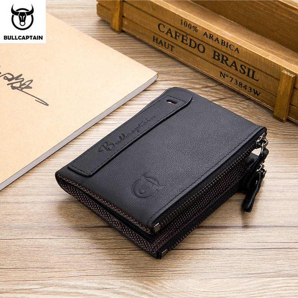 Men's Retro Leather Wallet Leather Zipper Buckle Short Wallet Card Holder Wallet RFID Wallet