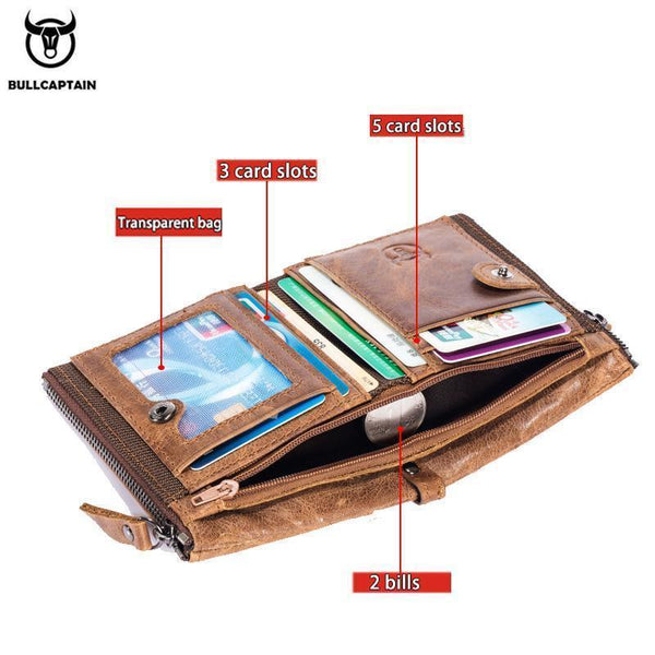 Men's Retro Leather Wallet Leather Zipper Buckle Short Wallet Card Holder Wallet RFID Wallet