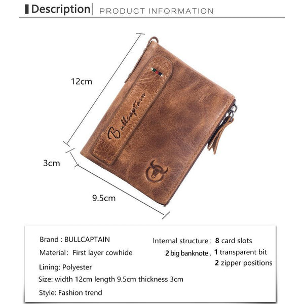 Men's Retro Leather Wallet Leather Zipper Buckle Short Wallet Card Holder Wallet RFID Wallet