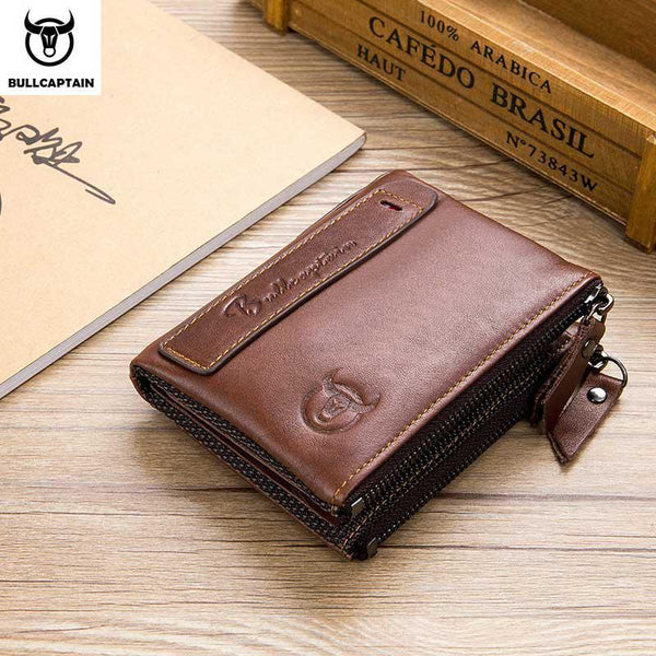 Men's Retro Leather Wallet Leather Zipper Buckle Short Wallet Card Holder Wallet RFID Wallet