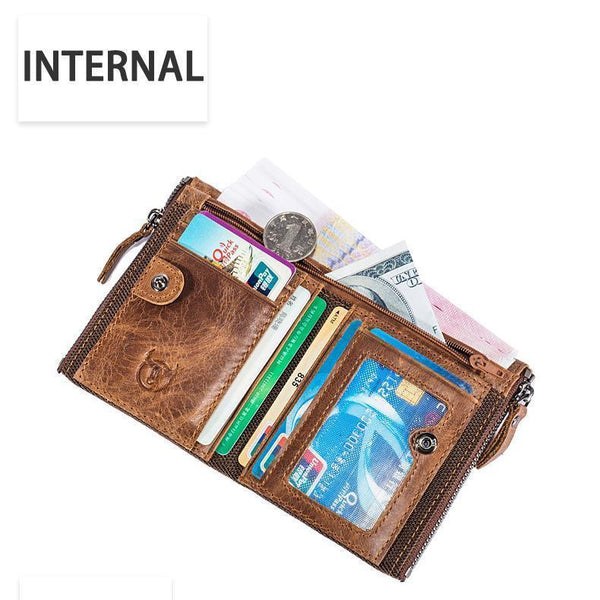 Men's Retro Leather Wallet Leather Zipper Buckle Short Wallet Card Holder Wallet RFID Wallet