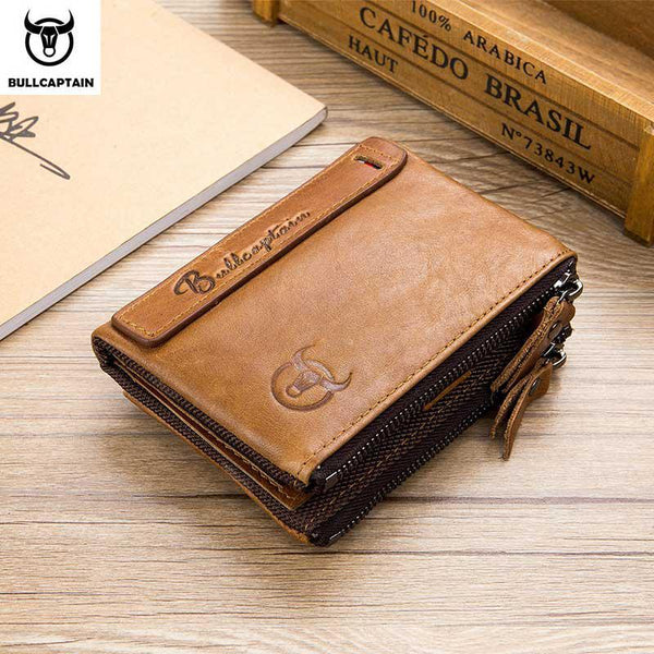 Men's Retro Leather Wallet Leather Zipper Buckle Short Wallet Card Holder Wallet RFID Wallet