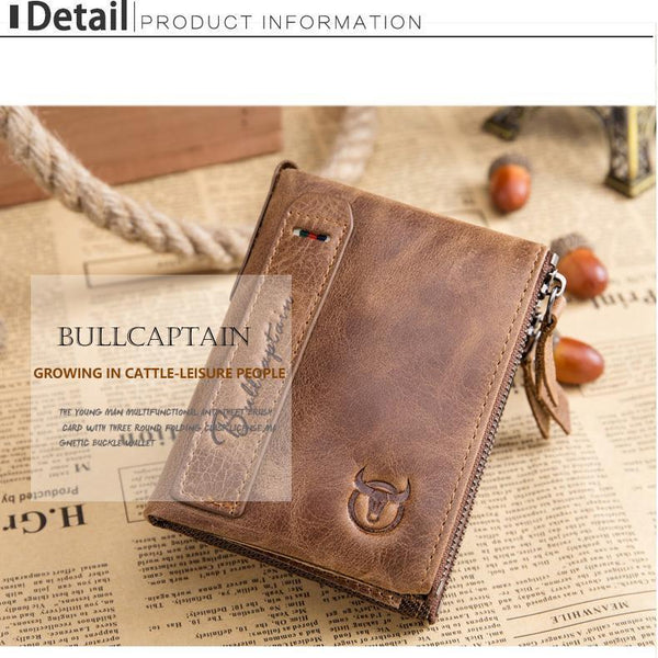 Men's Retro Leather Wallet Leather Zipper Buckle Short Wallet Card Holder Wallet RFID Wallet