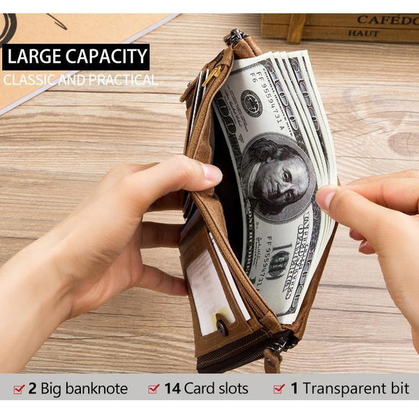 Men's Retro Leather Wallet Leather Zipper Buckle Short Wallet Card Holder Wallet RFID Wallet