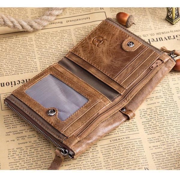 Men's Retro Leather Wallet Leather Zipper Buckle Short Wallet Card Holder Wallet RFID Wallet