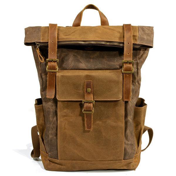 Men Vintage Canvas Casual Travel Large Capacity Waterproof Commuter Bag Backpack