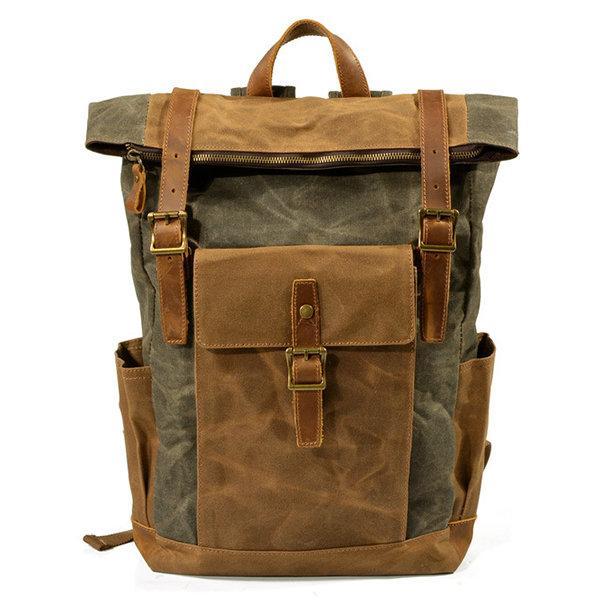 Men Vintage Canvas Casual Travel Large Capacity Waterproof Commuter Bag Backpack