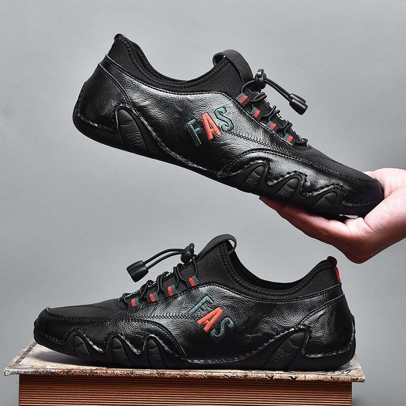 Kaegreel Herren Leather Splicing Rutschfeste Elastische Spitze Weiche Sohle Lässig Fahrschuhe