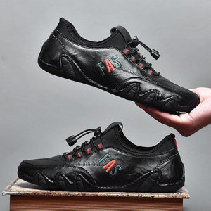 Kaegreel Herren Leather Splicing Rutschfeste Elastische Spitze Weiche Sohle Lässig Fahrschuhe