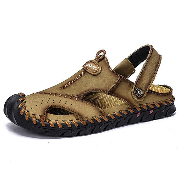 Kaegreel Men's Hand Stitching Leather Non Slip Outdoor Casual Beach Sandals