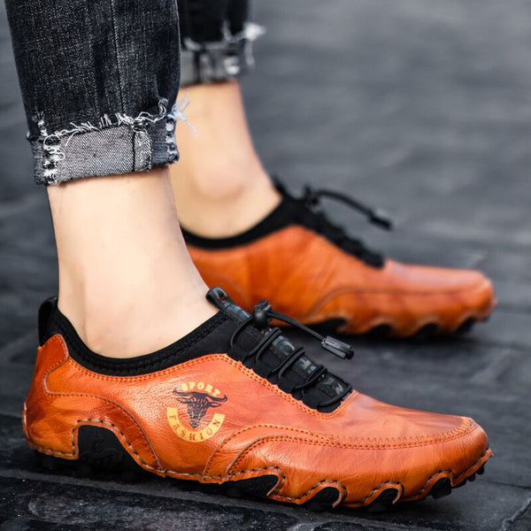 Kaegreel Men's Fashion Retro Handmade Leather Beanie Octopus Shoes Comfortable Driving Shoes