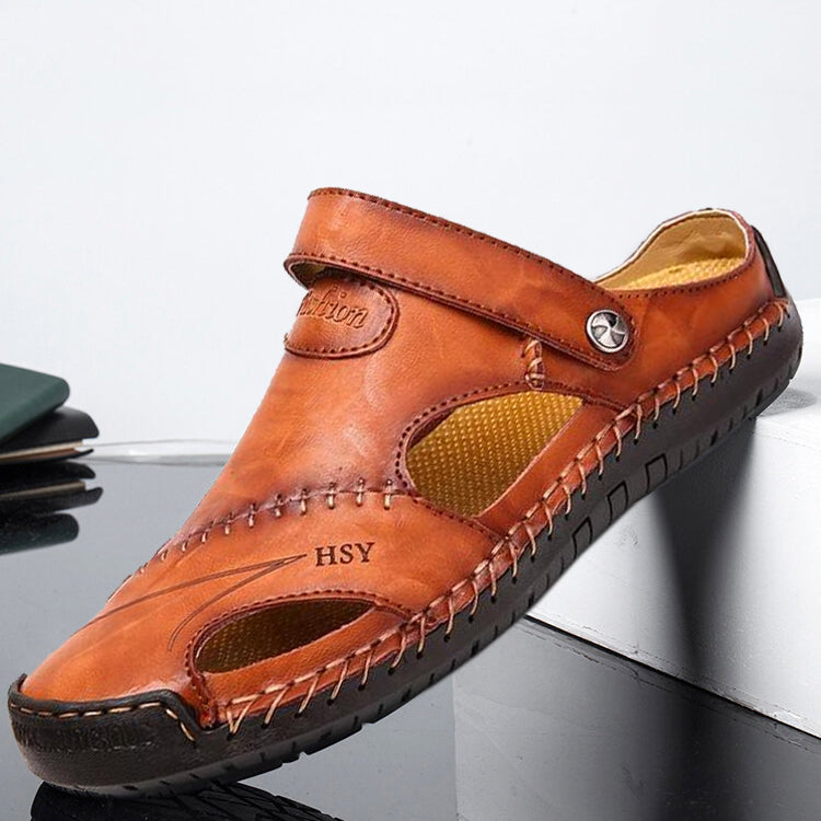 Kaegreel Men's Summer Closed Toe Handmade Leather Beach Sandals ...