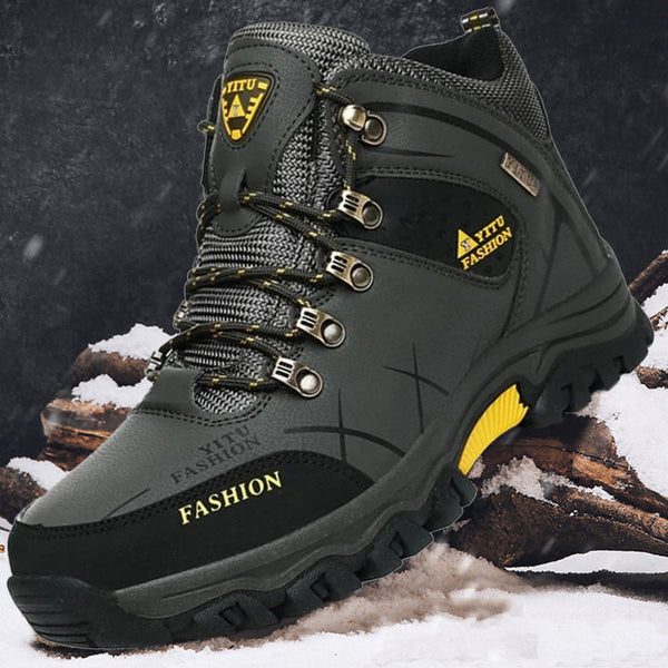 Kaegreel Men's Waterproof Leather Warm Outdoor Hiking Boots Work Shoes Winter Snow Shoes