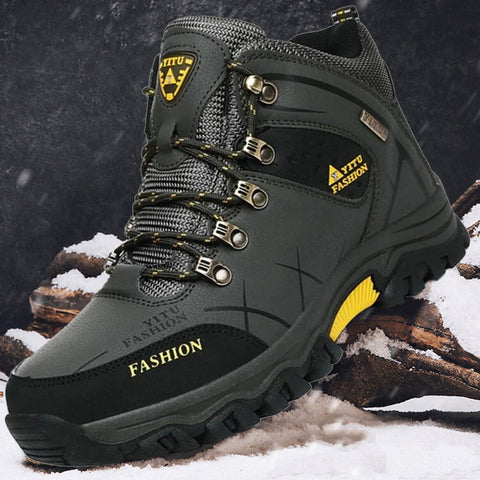 Kaegreel Herren Wasserdichte Leder Warme Outdoor-Wanderschuhe Arbeitsschuhe Winter Schneeschuhe