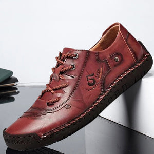 Kaegreel Men's Rubber Toe Cap Hand Stitching Soft Leather Shoes