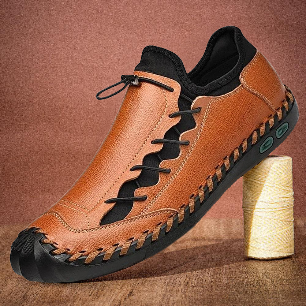 Kaegreel Men Hand Stitching Leather Non Slip Anti-collision Large Size Casual Shoes