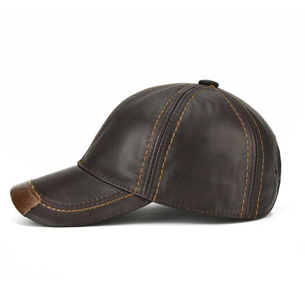 Men's Cowhide Leather Baseball Cap Casual Comfortable High Quality Sun Shade Leather Cap Adjustable