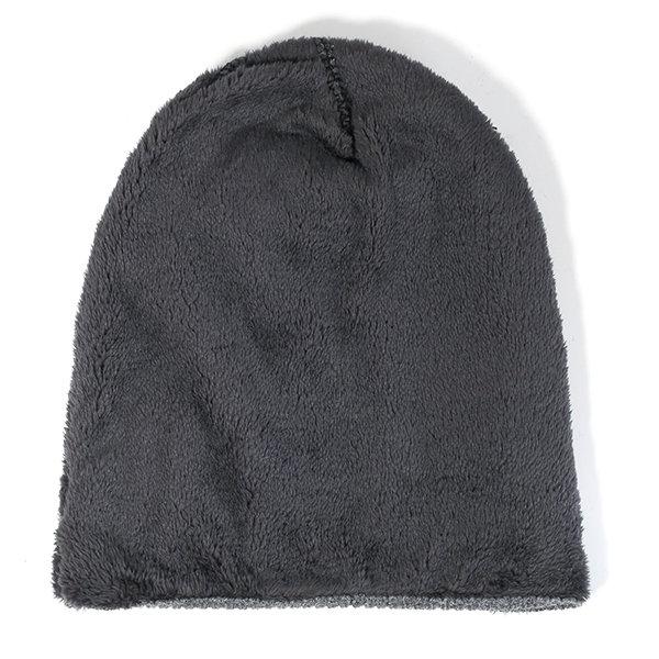 Men's Winter Plus Velvet Warm Knitted Hat Casual NC Letter Solid Skullies Beanie Hat