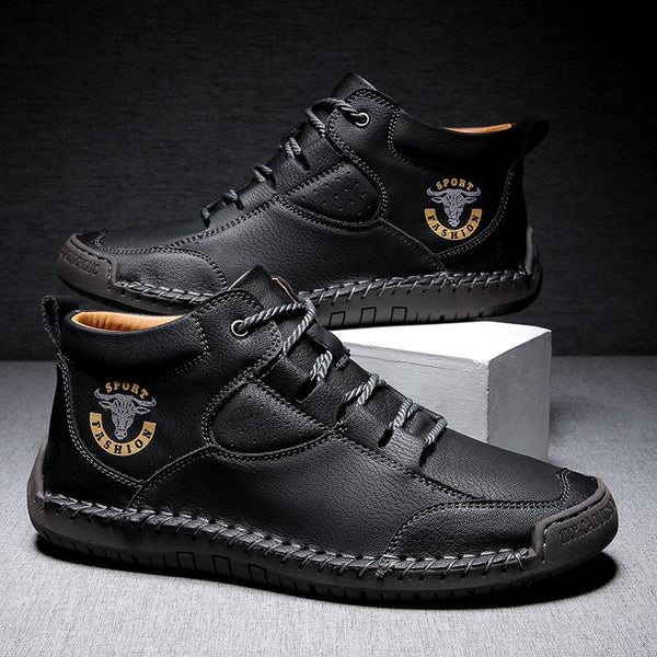 Men's Handmade Stitching Leather Shoes Non-Slip Soft Sole Casual Ankle Boots
