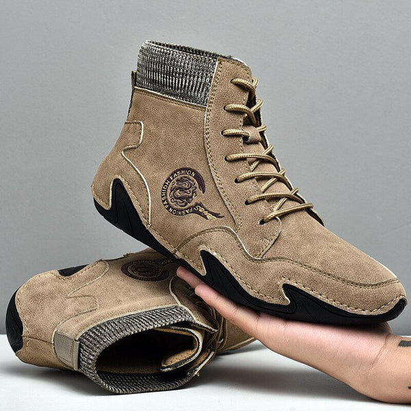Kaegreel Herrenmikrofaser-Leder-Hand, die bequeme Soft-Sock-Stiefel näht