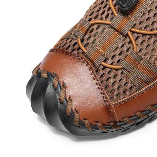 Kaegreel Men's Closed Toe Mesh Splicing Outdoor Microfiber Leather Sandals