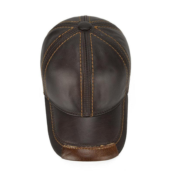 Men's Cowhide Leather Baseball Cap Casual Comfortable High Quality Sun Shade Leather Cap Adjustable