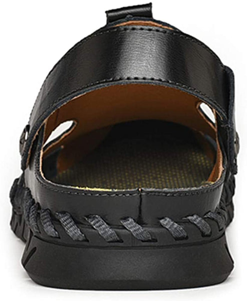 Men's Casual Closed Toe Leather Handmade Sandals Adjustable Fisherman Beach Sandals For Outdoor Walking Driving
