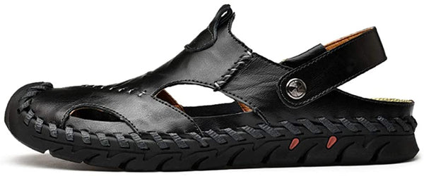 Men's Casual Closed Toe Leather Handmade Sandals Adjustable Fisherman Beach Sandals For Outdoor Walking Driving