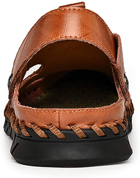 Men's Casual Closed Toe Leather Handmade Sandals Adjustable Fisherman Beach Sandals For Outdoor Walking Driving