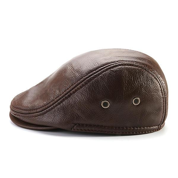 Berretto da uomo Vintage Genuine Berret Berret Berretto Ear Flaps Antivento Anatroccoli Caldi Black Brown Cappelli