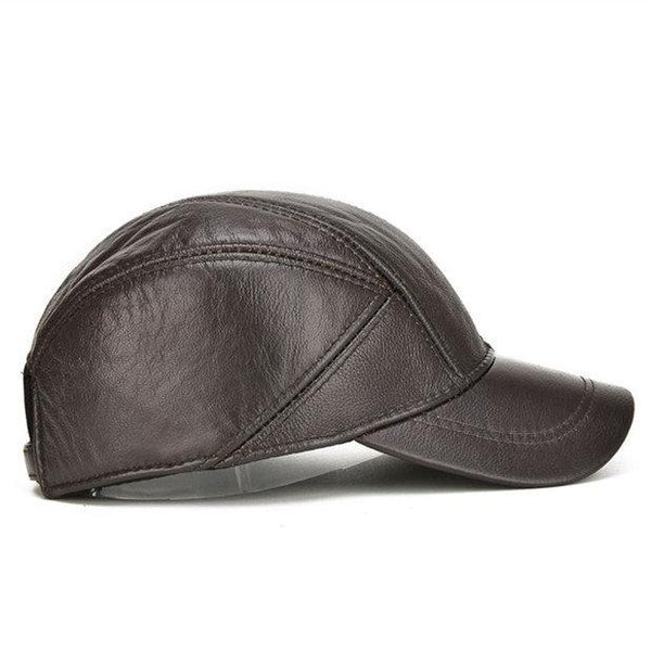 Men's Winter Real Leather Baseball Caps with Ear Flaps Outdoor Warm Trucker Adjustable Hats