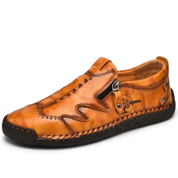 Kaegreel hombres lateral cremallera cómoda costura de mano casual zapatos de cuero