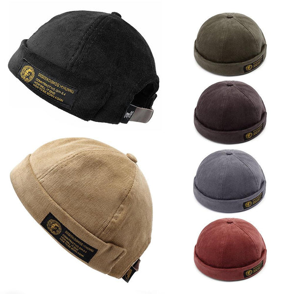 Men & Women Couples Adjustable Solid Cord Brim Hats Retro Crimping Bucket Cap