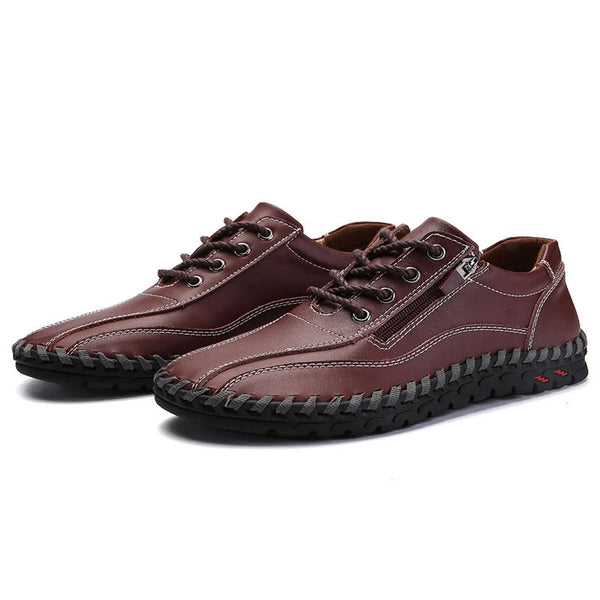 Mens men large men hand sewing side zipper casual leather shoes