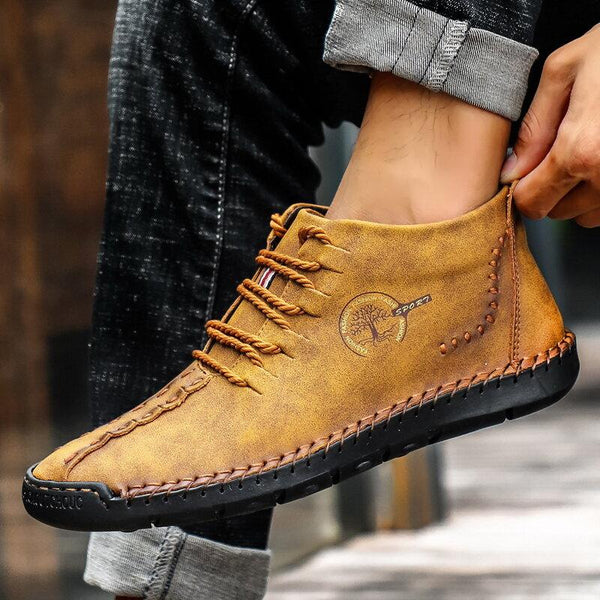 Men Hand Stitching Leather Non Slip Soft Sole Casual Ankle Boots