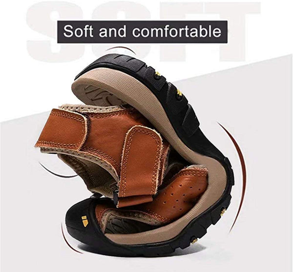 Men's Leather Sandals Outdoor Hiking Sandals Waterproof Athletic Sports Sandals Fisherman's Beach Shoes Closed Toe Water Sandals