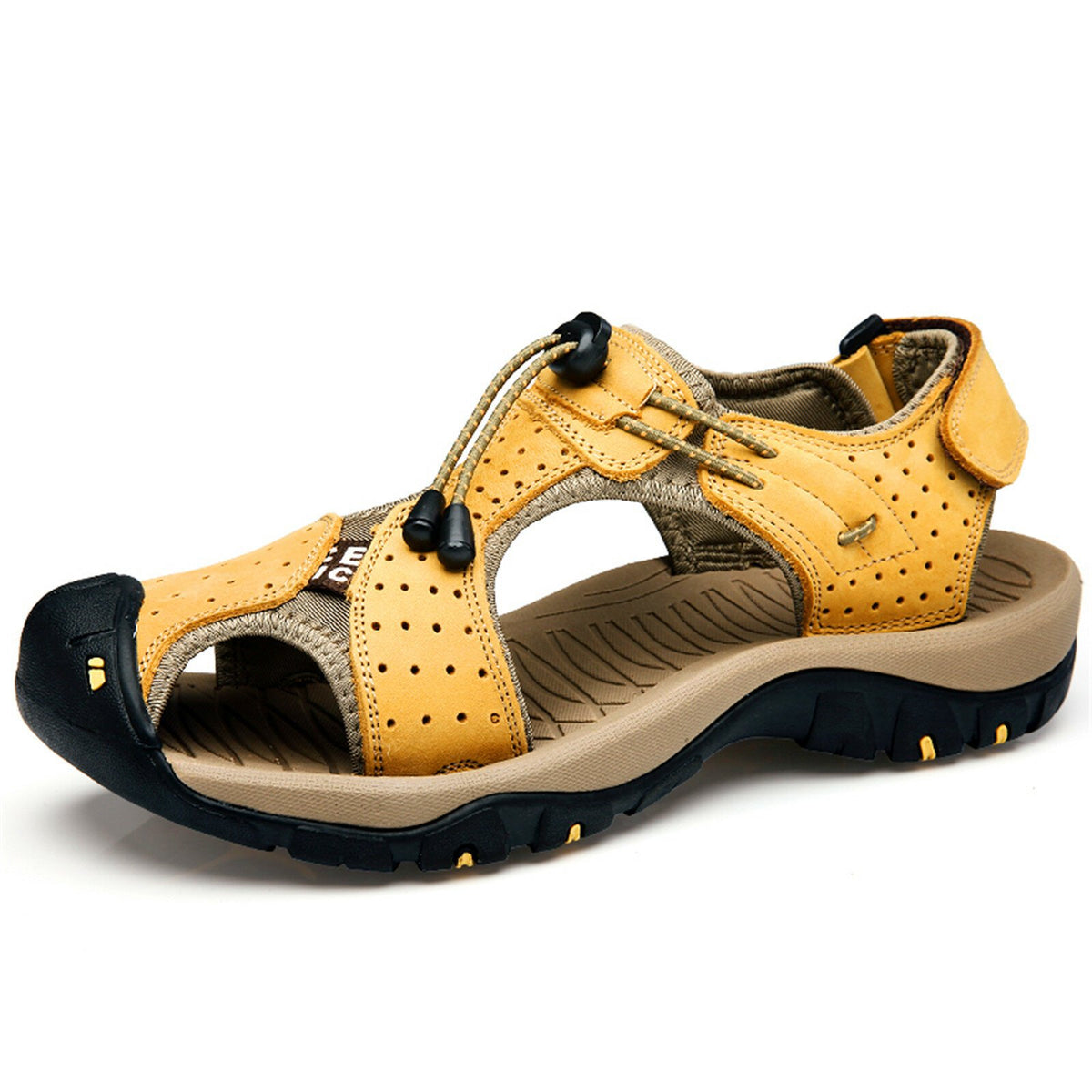 Kaegreel Men's Leather Hiking Outdoor Breathable Hook Loop Sandals ...
