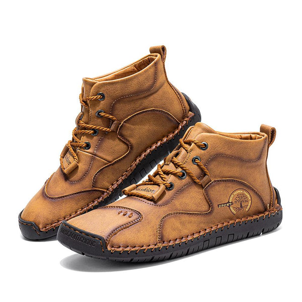 Men Microfiber Breathable Hand Seams Soft Bottom Non-slip Lace-Up Ankle Boots