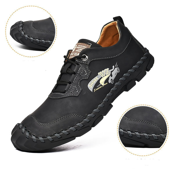 Men Hand Stitching Outdoor Toe Protective Slip Resistant Cow Leather Shoes