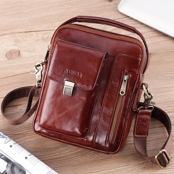 Men's genuine leather cowhide multifunction shoulder bag with large capacity shoulder bag