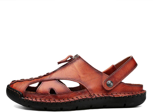 Men's Casual Closed Toe Leather Handmade Sandals Adjustable Fisherman Beach Sandals for Walking Walking Outdoors