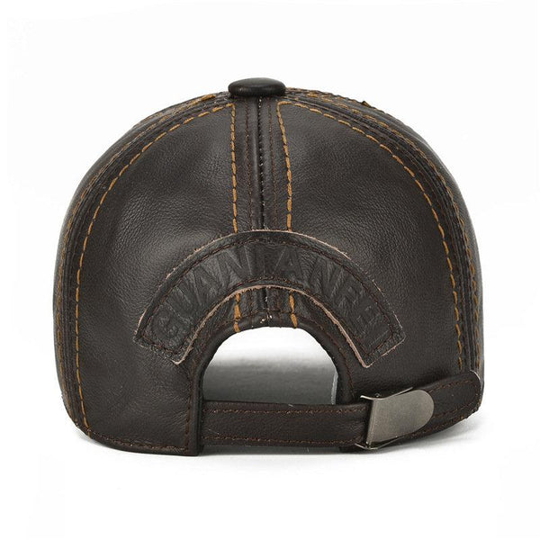 Men's Cowhide Leather Baseball Cap Casual Comfortable High Quality Sun Shade Leather Cap Adjustable